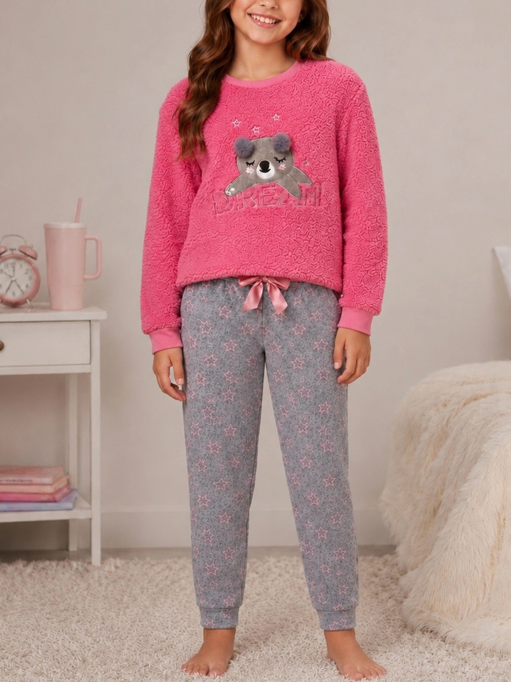 Sleep On It Sherpa Fleece Sweatshirt And Pants Pajama Set